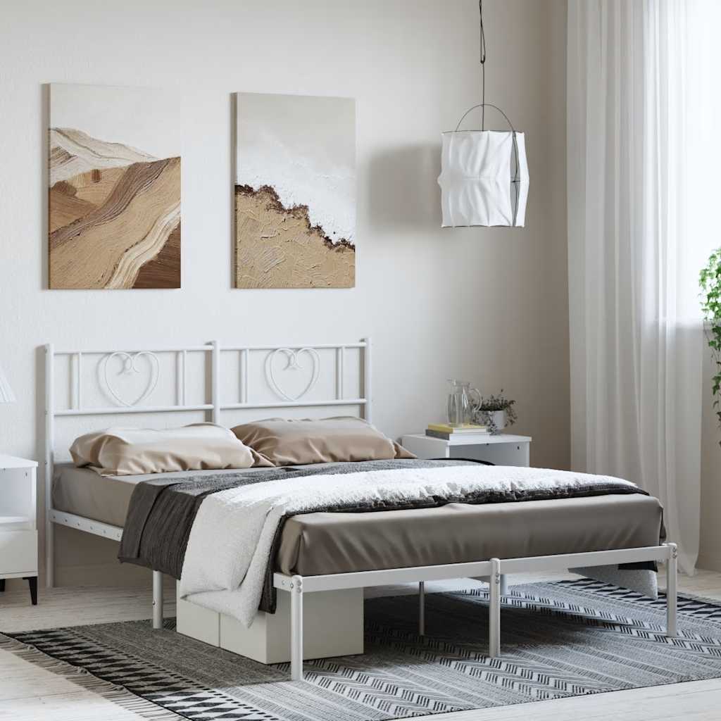 Bettgestell mit Kopfteil Metall Weiß 150x200 cm