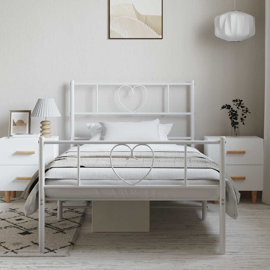Bettgestell mit Kopf- und Fußteil Metall Weiß 100x200 cm