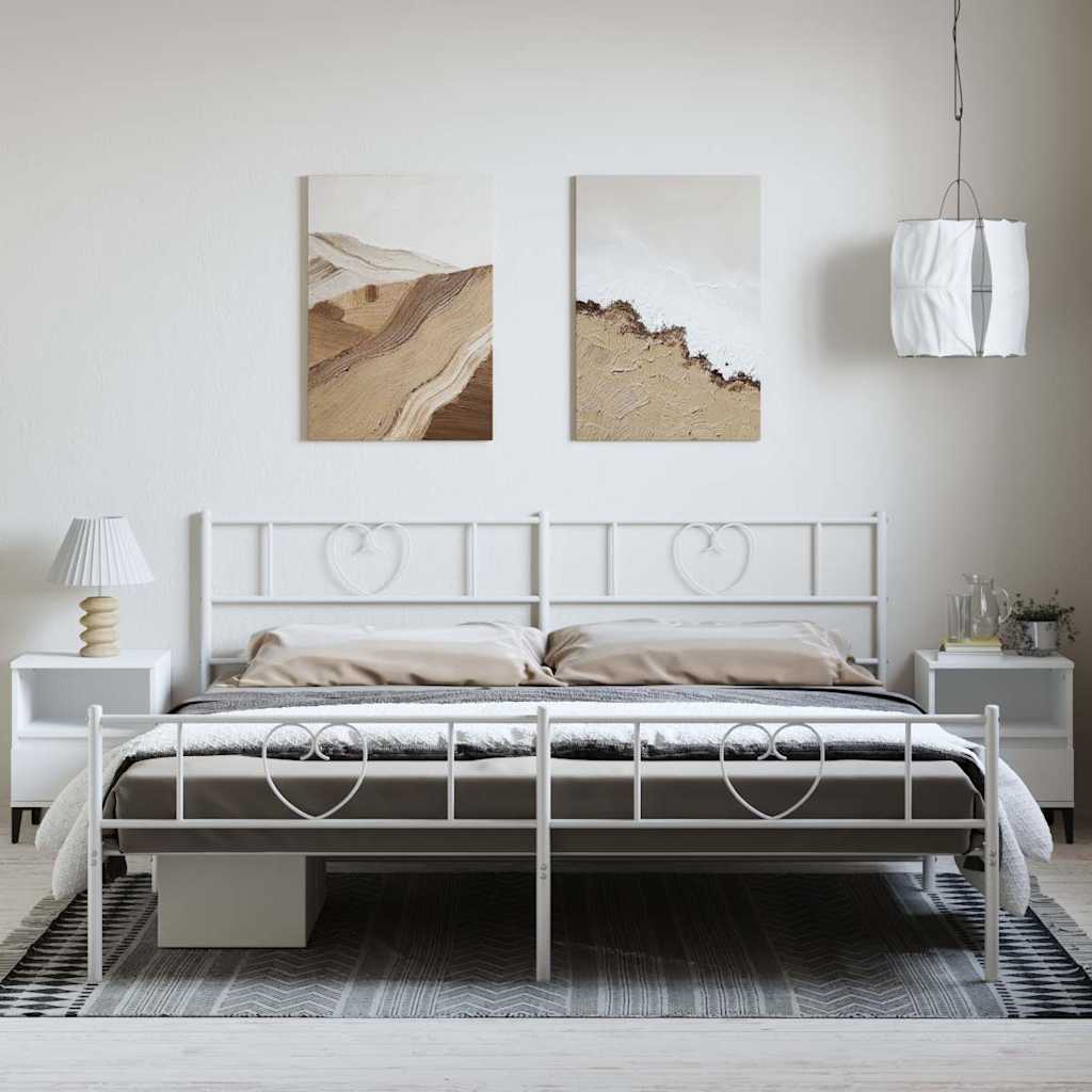 Bettgestell mit Kopf- und Fußteil Metall Weiß 193x203 cm