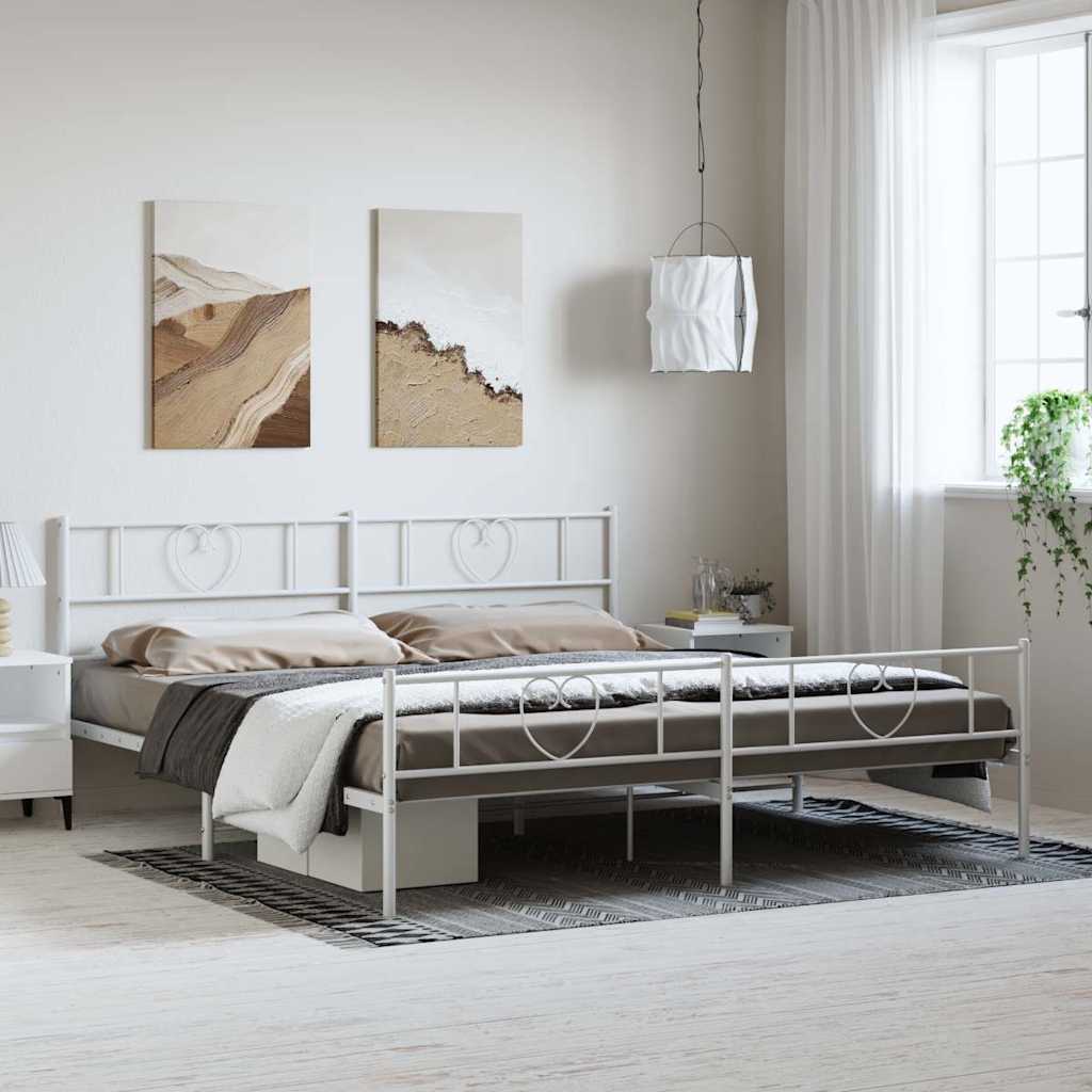 Bettgestell mit Kopf- und Fußteil Metall Weiß 193x203 cm