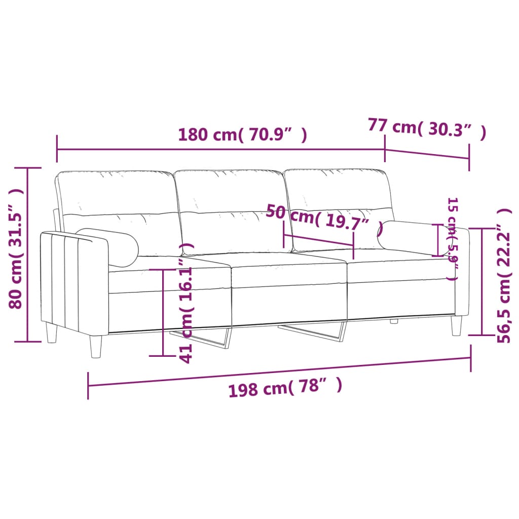 3-Sitzer-Sofa mit Zierkissen Braun 180 cm Stoff