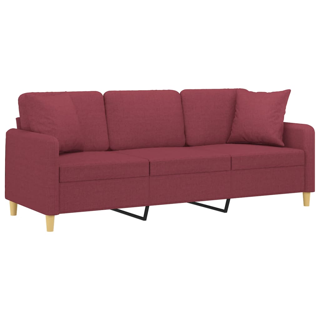 3-Sitzer-Sofa mit Zierkissen Weinrot 180 cm Stoff