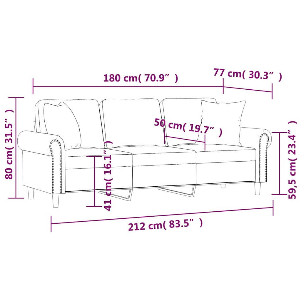 3-Sitzer-Sofa mit Zierkissen Gelb 180 cm Samt