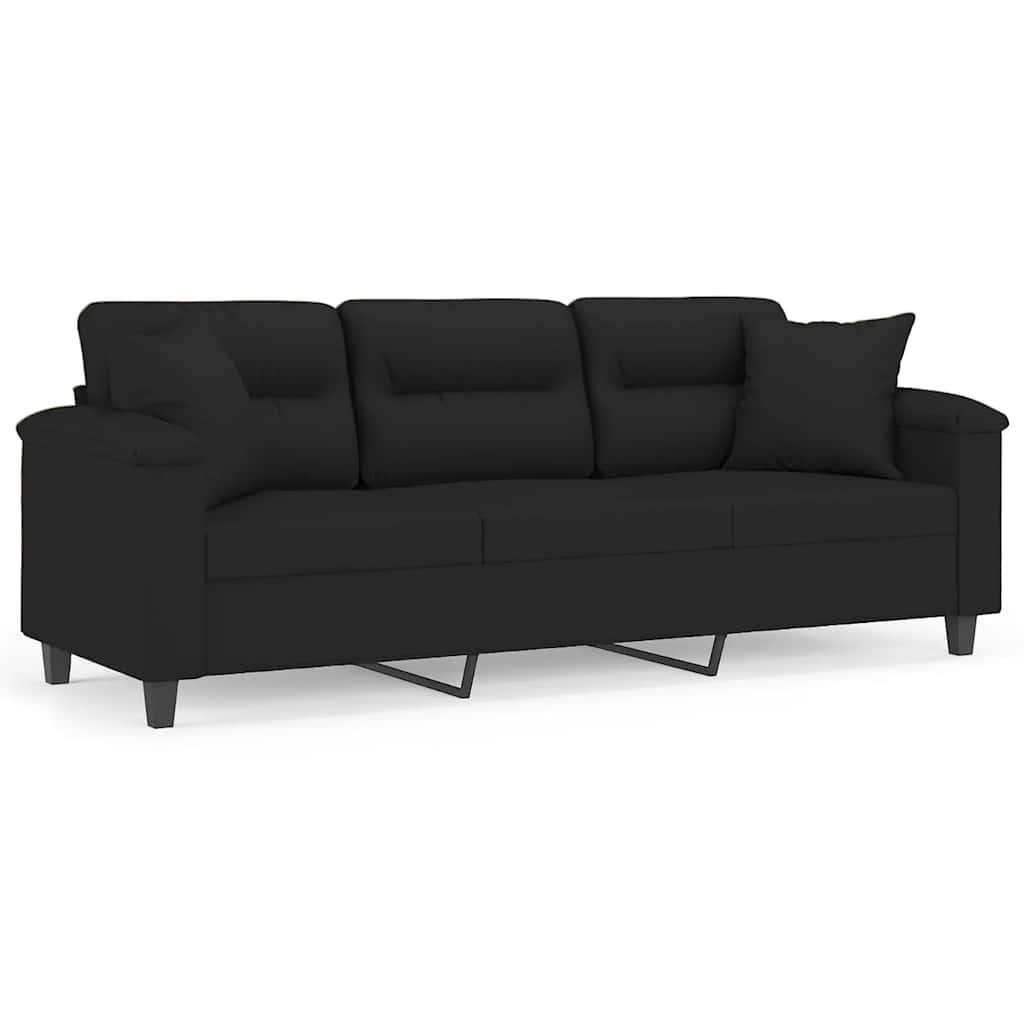 3-Sitzer-Sofa mit Kissen Schwarz 180 cm Mikrofasergewebe