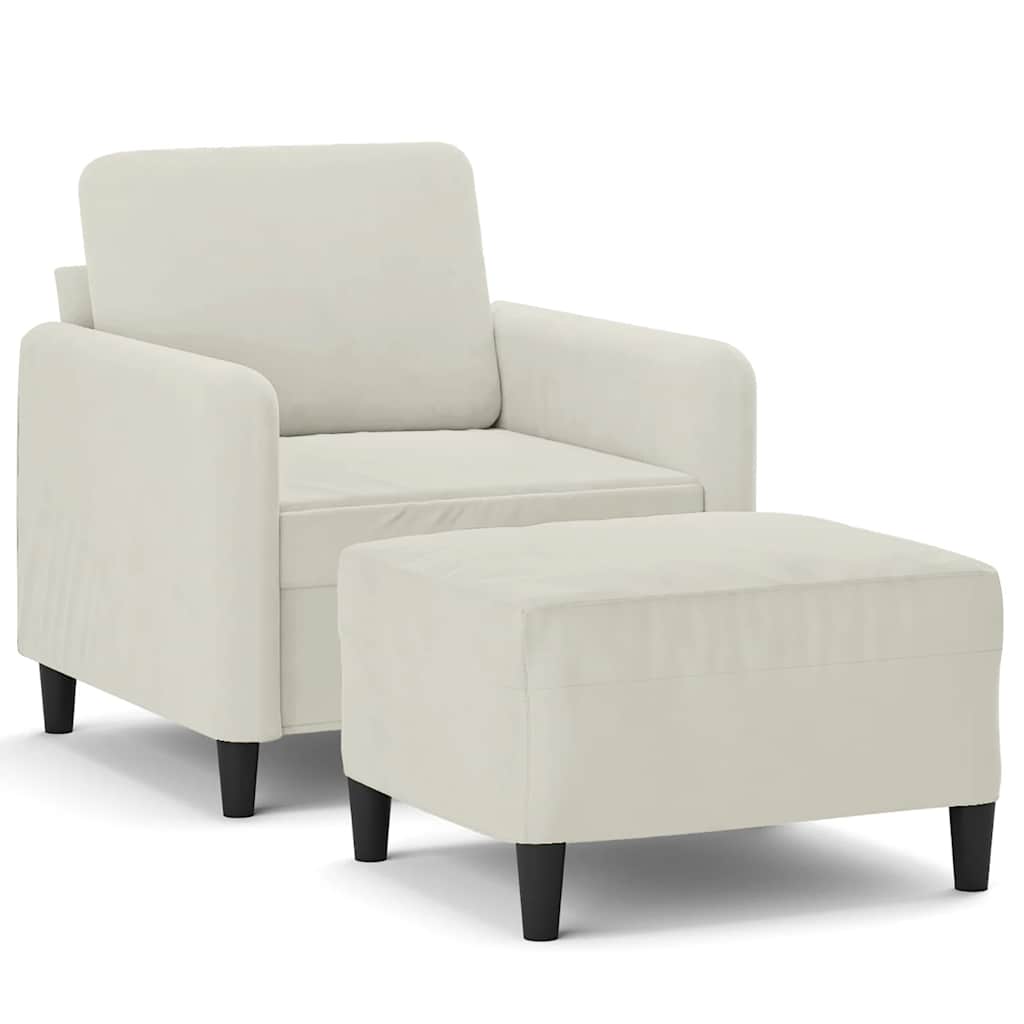Sessel mit Hocker Creme 60 cm Samt