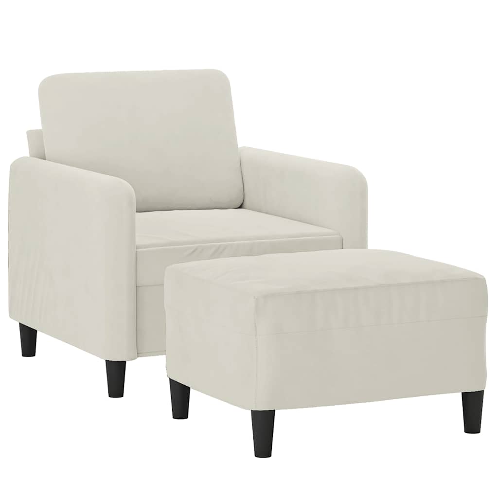 Sessel mit Hocker Creme 60 cm Samt