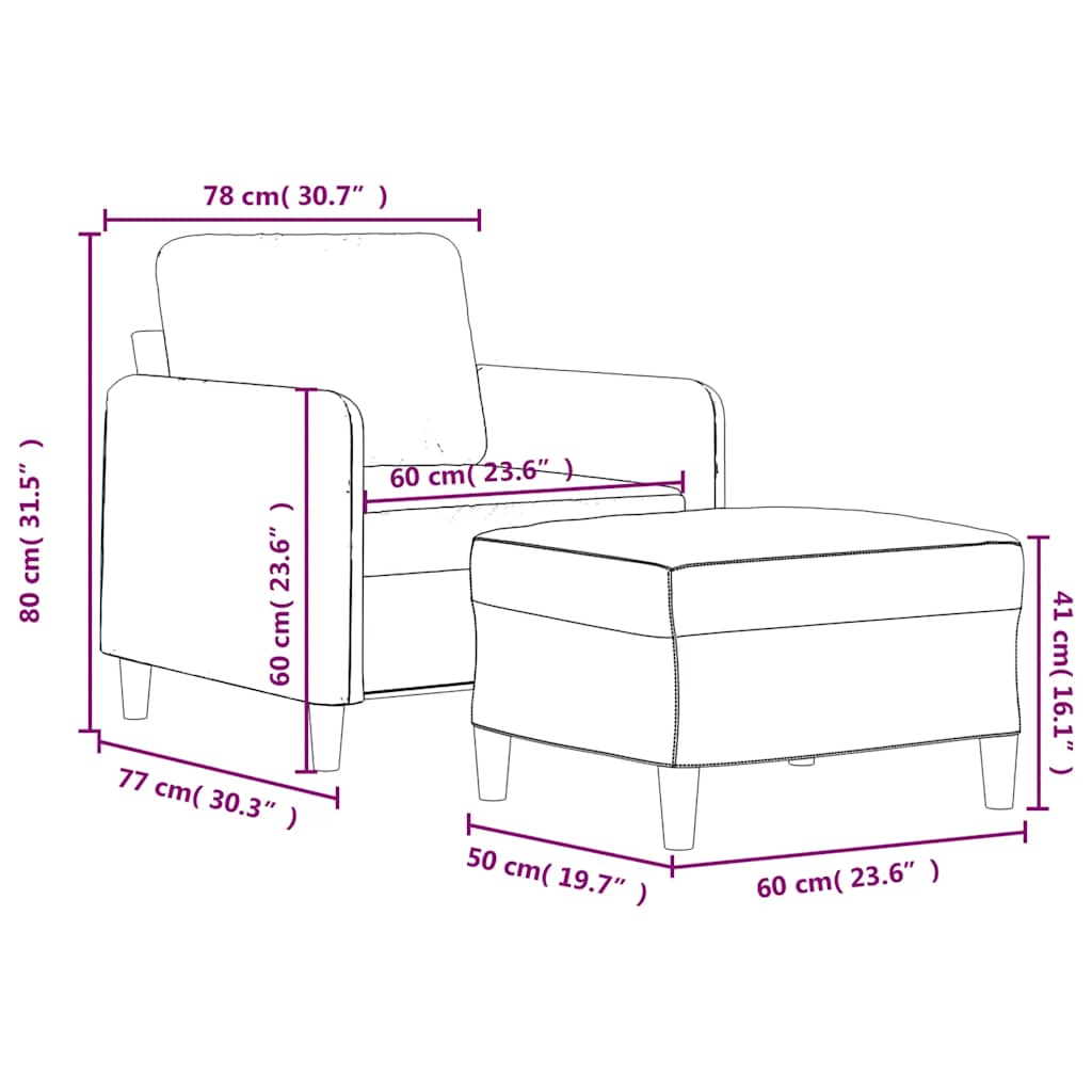 Sessel mit Hocker Creme 60 cm Samt