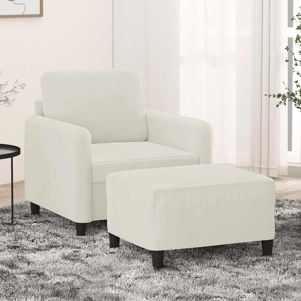 Sessel mit Hocker Creme 60 cm Samt