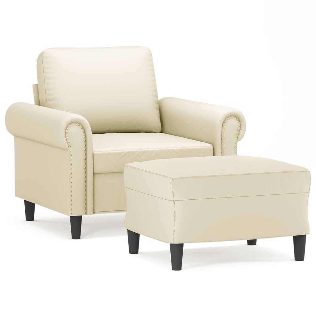 Sessel mit Hocker Creme 60 cm Kunstleder