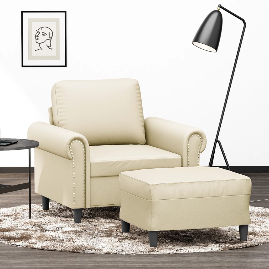 Sessel mit Hocker Creme 60 cm Kunstleder