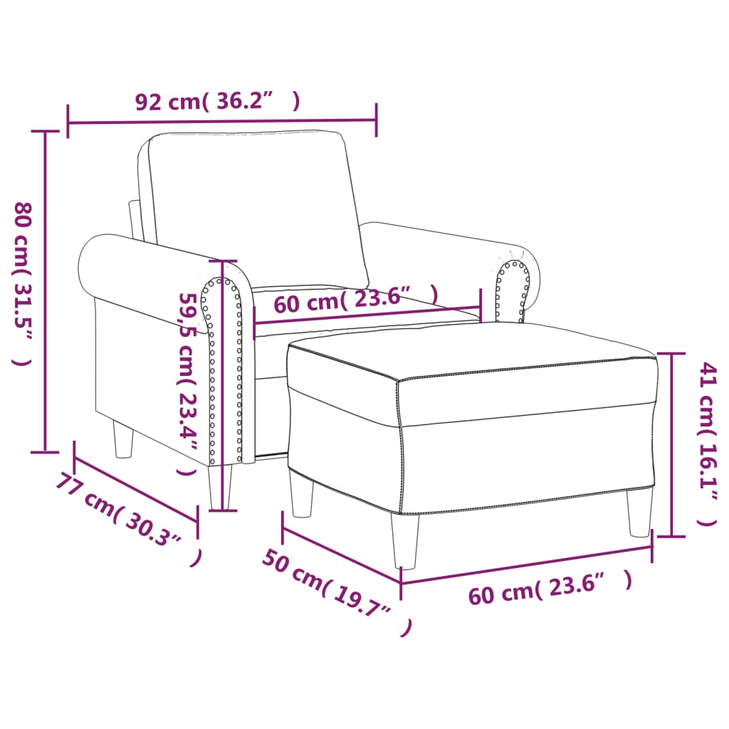 Sessel mit Hocker Dunkelgrün 60 cm Samt