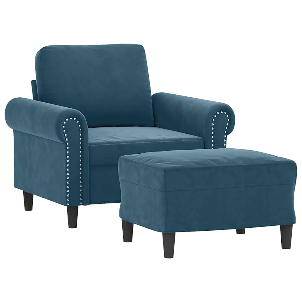 Sessel mit Hocker Blau 60 cm Samt