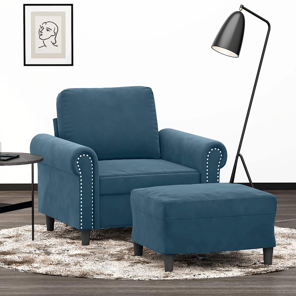 Sessel mit Hocker Blau 60 cm Samt