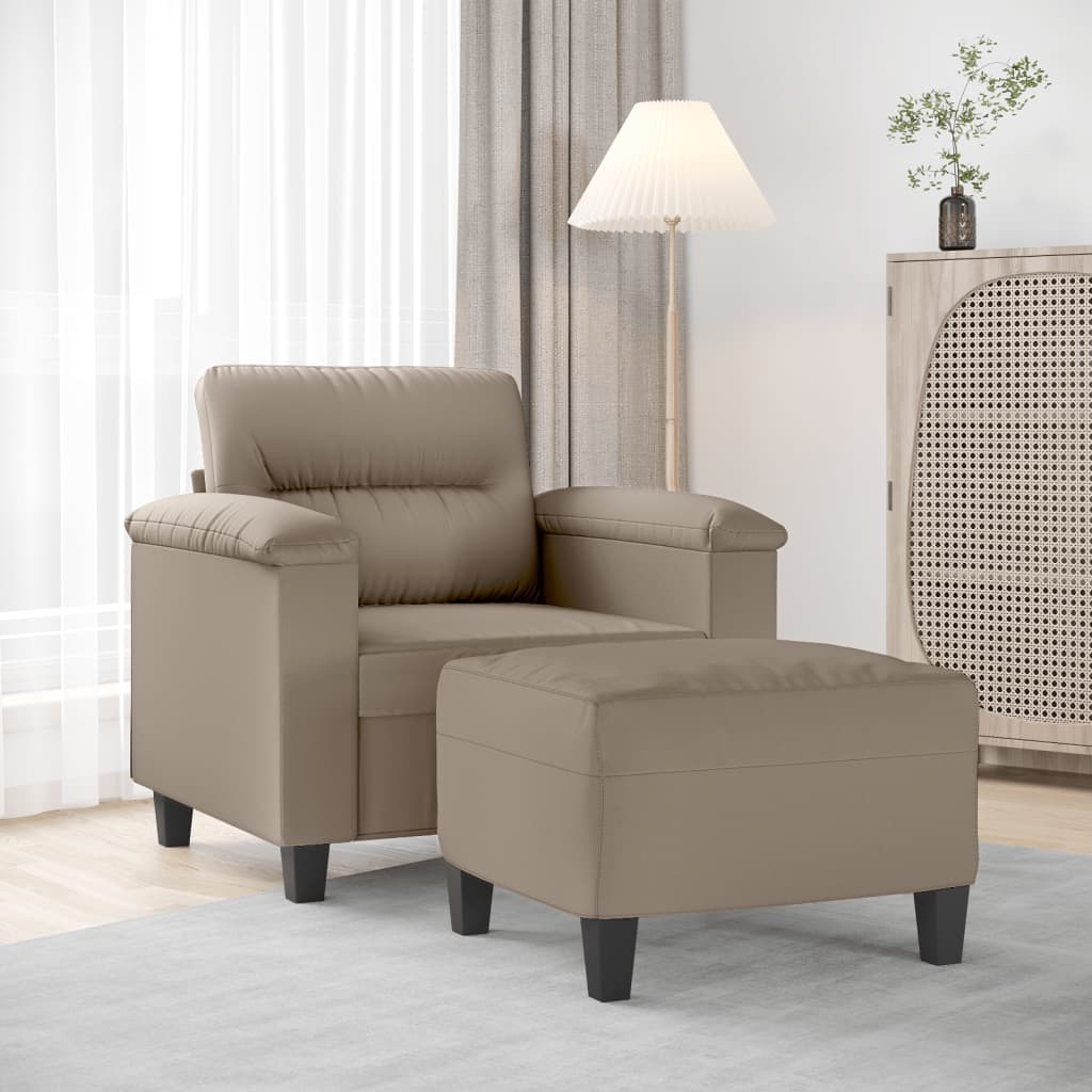 Sessel mit Hocker Taupe 60 cm Mikrofasergewebe