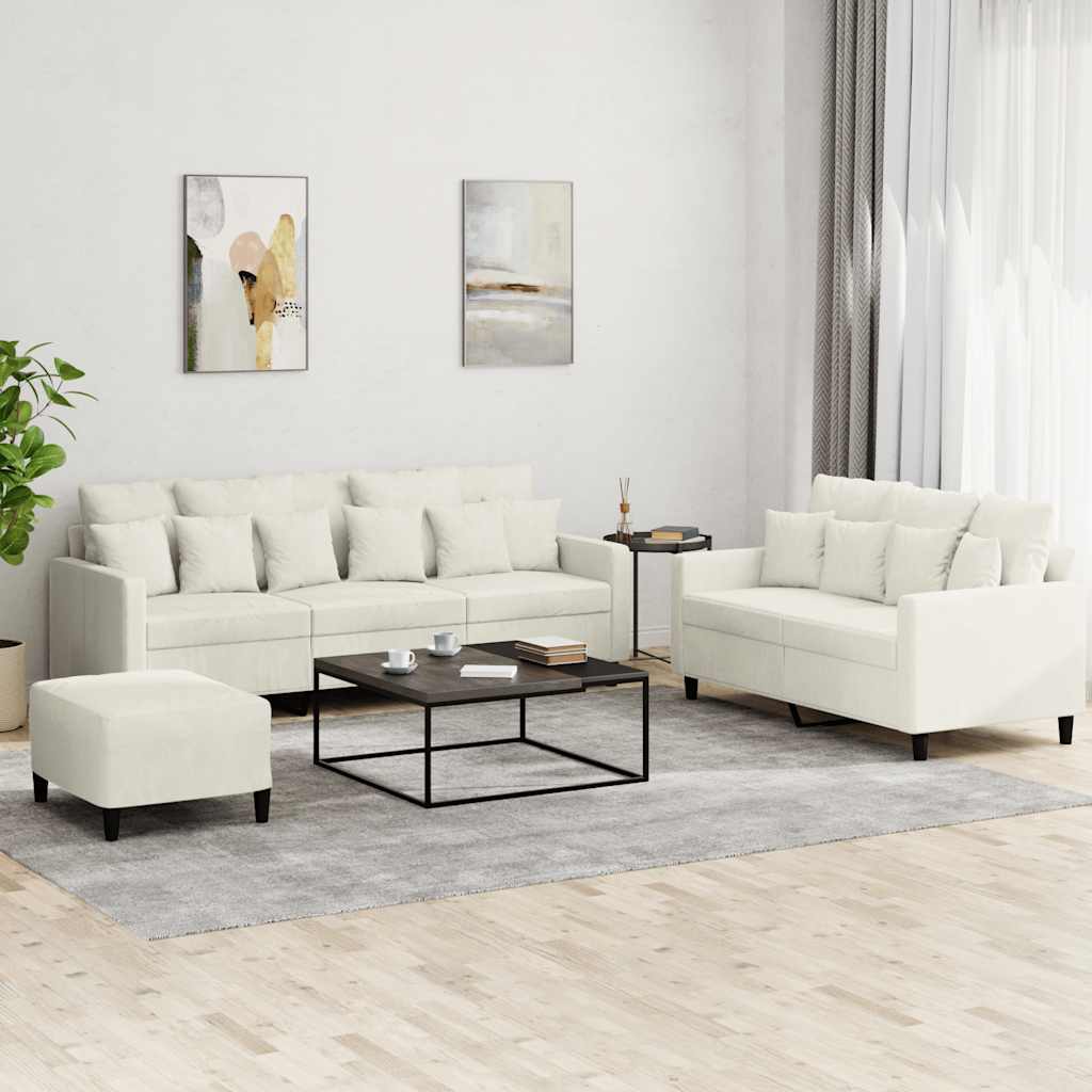 3-tlg. Sofagarnitur mit Kissen Creme Samt