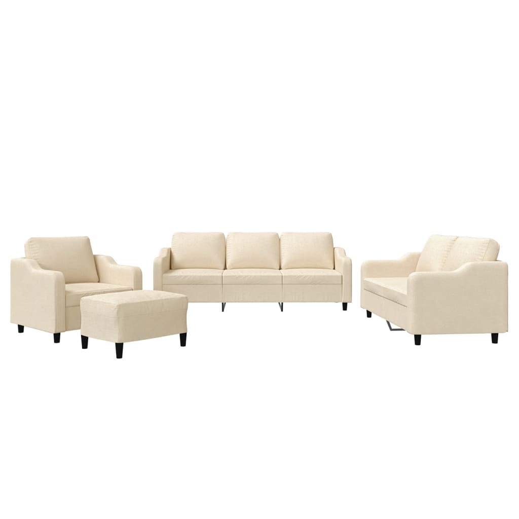 4-tlg. Sofagarnitur mit Kissen Creme Stoff
