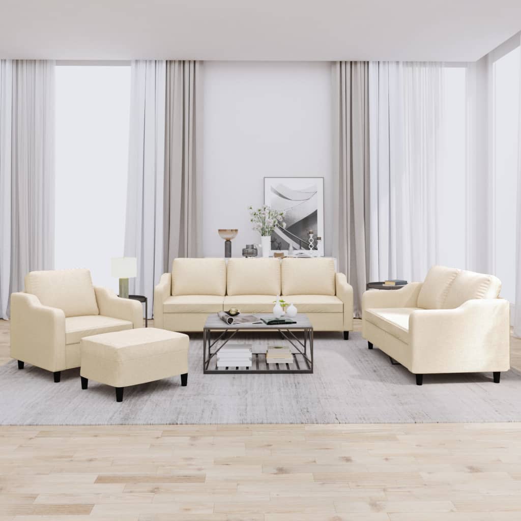 4-tlg. Sofagarnitur mit Kissen Creme Stoff