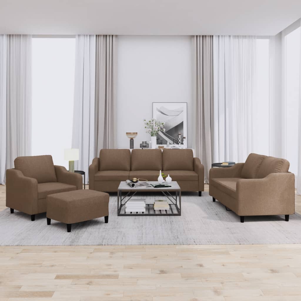 4-tlg. Sofagarnitur mit Kissen Braun Stoff