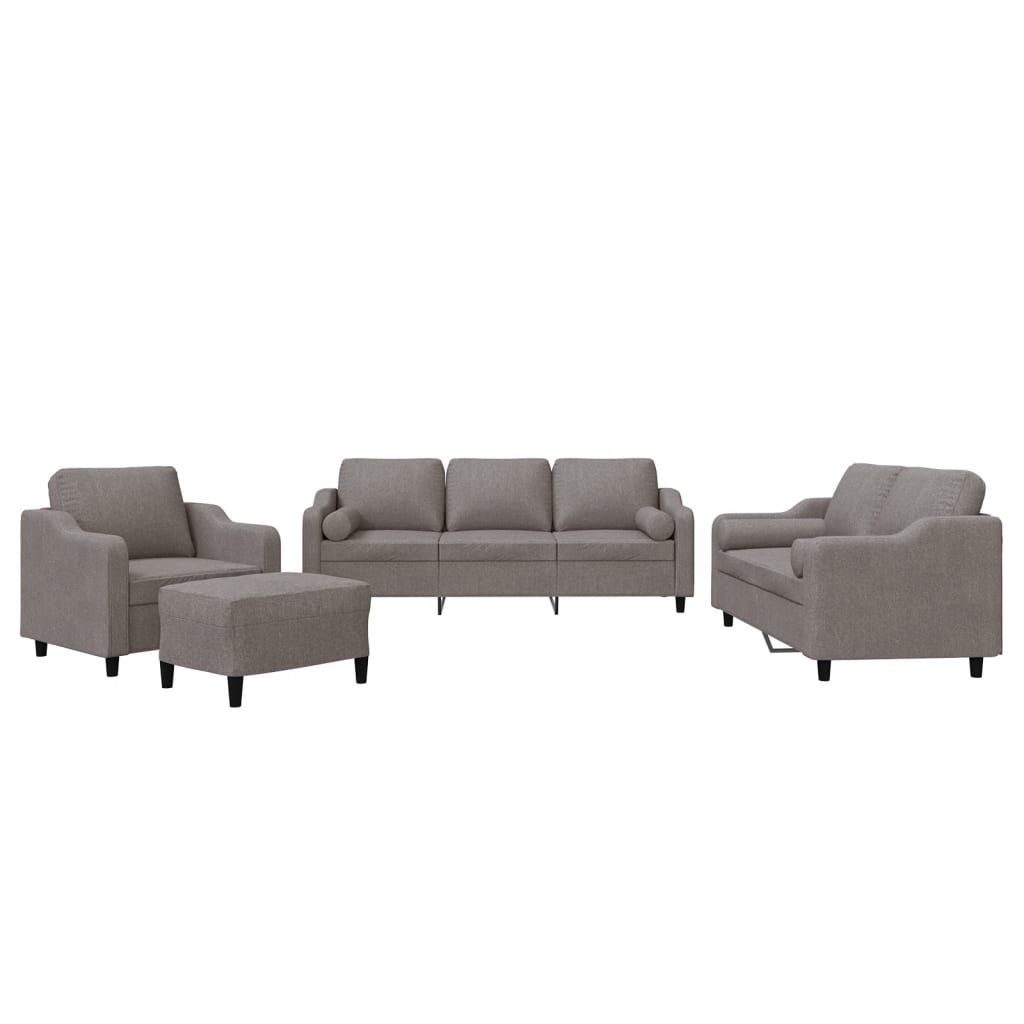 4-tlg. Sofagarnitur mit Kissen Taupe Stoff