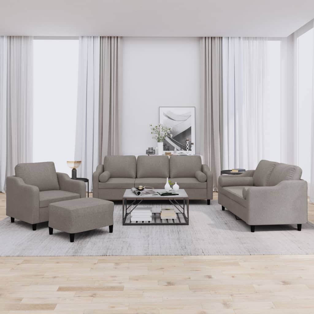 4-tlg. Sofagarnitur mit Kissen Taupe Stoff