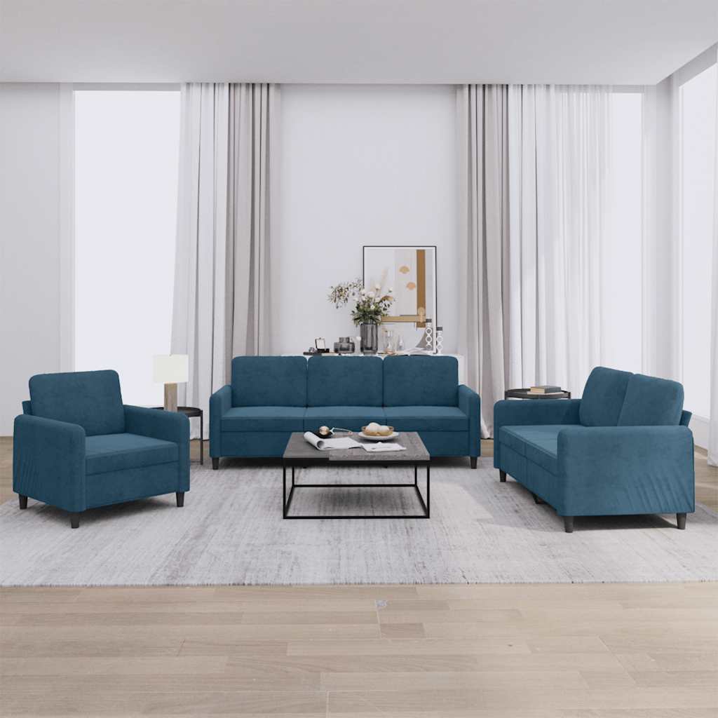 3-tlg. Sofagarnitur Blau Samt