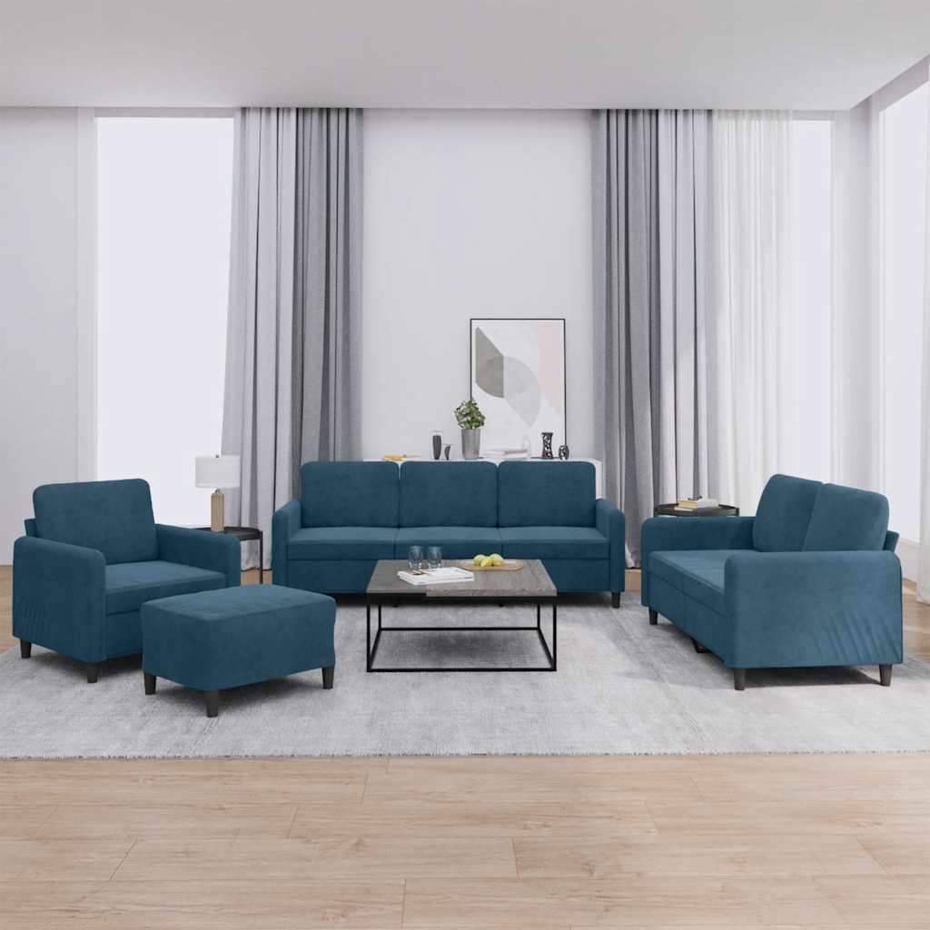 4-tlg. Sofagarnitur Blau Samt