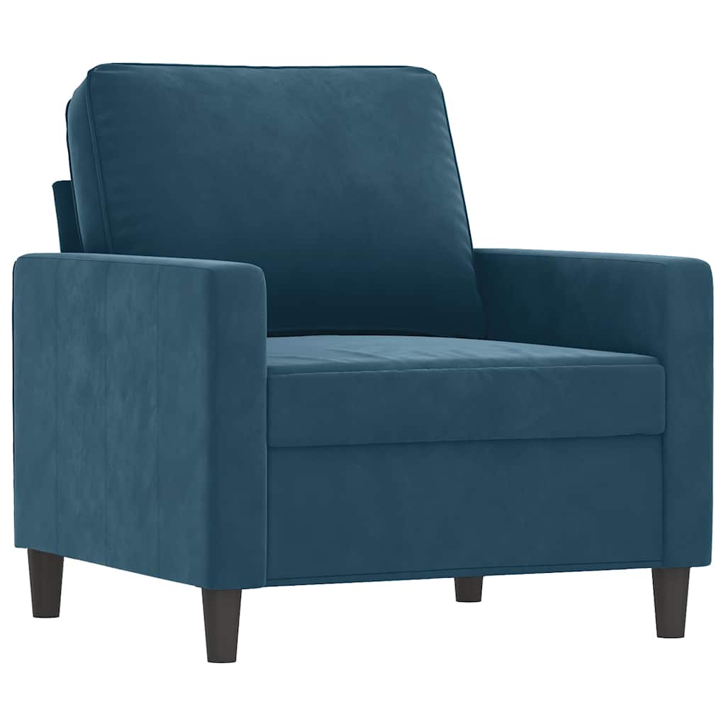 3-tlg. Sofagarnitur mit Kissen Blau Samt