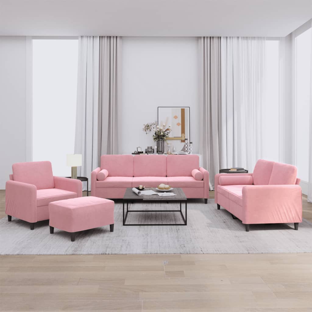 4-tlg. Sofagarnitur mit Kissen Rosa Samt