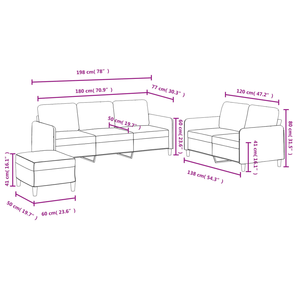 3-tlg. Sofagarnitur Creme Samt