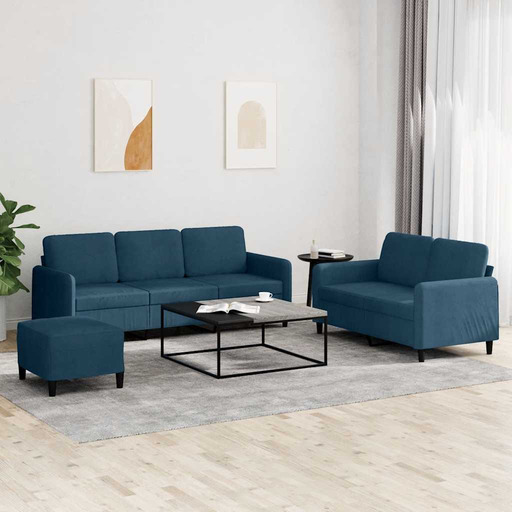 3-tlg. Sofagarnitur Blau Samt