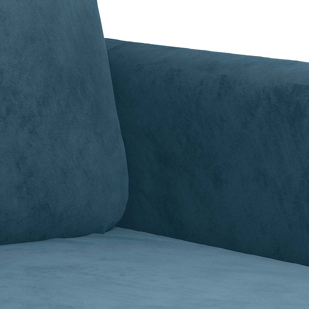 3-tlg. Sofagarnitur mit Kissen Blau Samt