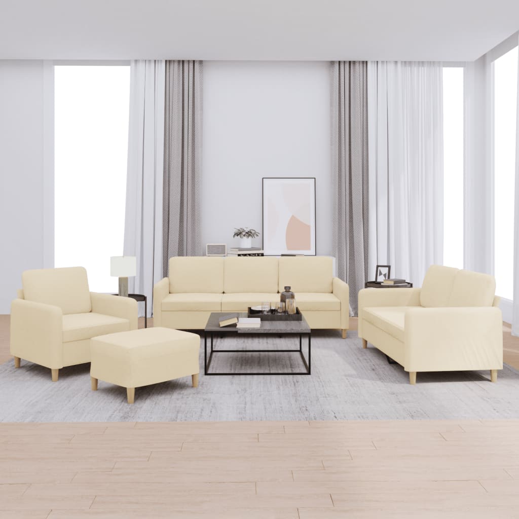 4-tlg. Sofagarnitur mit Kissen Creme Stoff