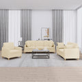 3-tlg. Sofagarnitur mit Kissen Creme Stoff