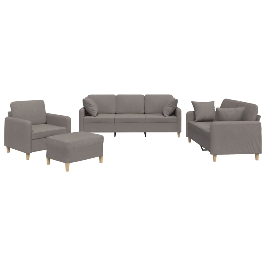 4-tlg. Sofagarnitur mit Kissen Taupe Stoff