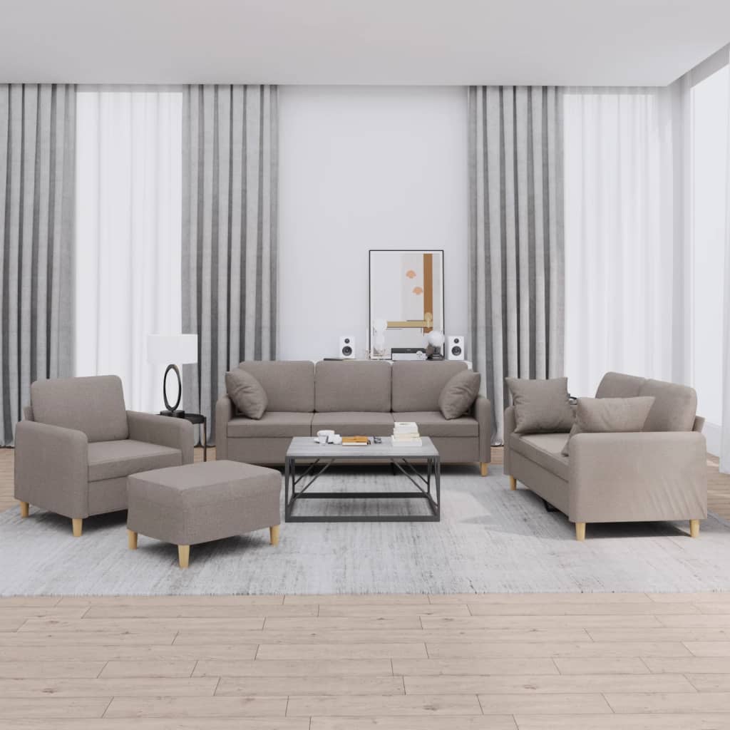 4-tlg. Sofagarnitur mit Kissen Taupe Stoff