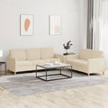 2-tlg. Sofagarnitur mit Kissen Creme Stoff