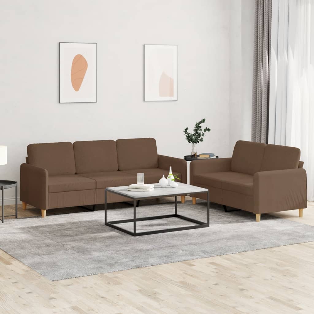 2-tlg. Sofagarnitur mit Kissen Braun Stoff