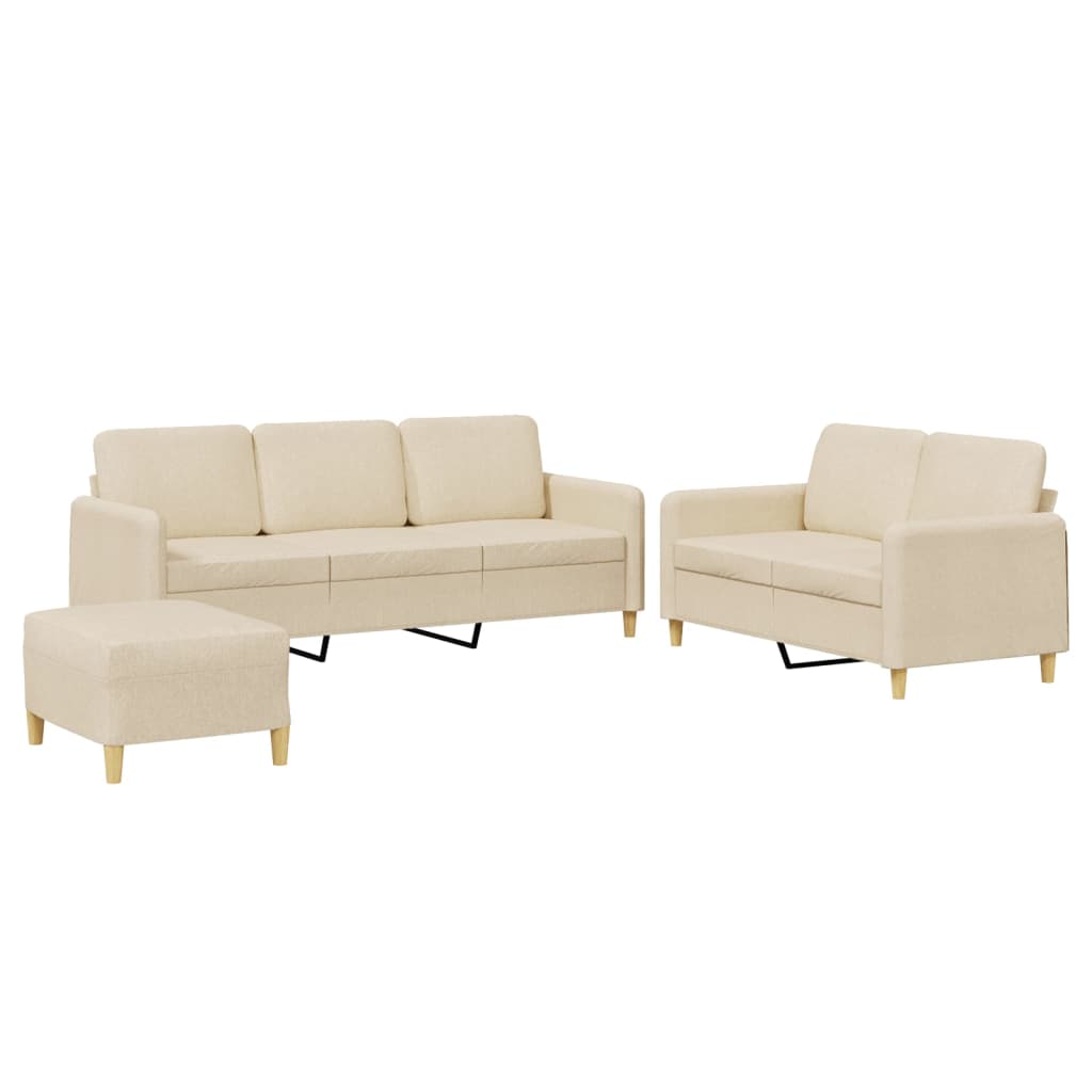 3-tlg. Sofagarnitur mit Kissen Creme Stoff