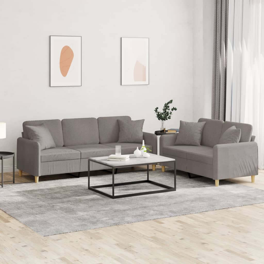 2-tlg. Sofagarnitur mit Kissen Taupe Stoff