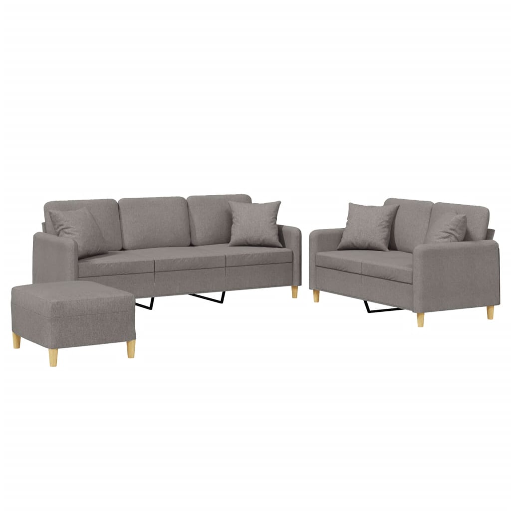3-tlg. Sofagarnitur mit Kissen Taupe Stoff
