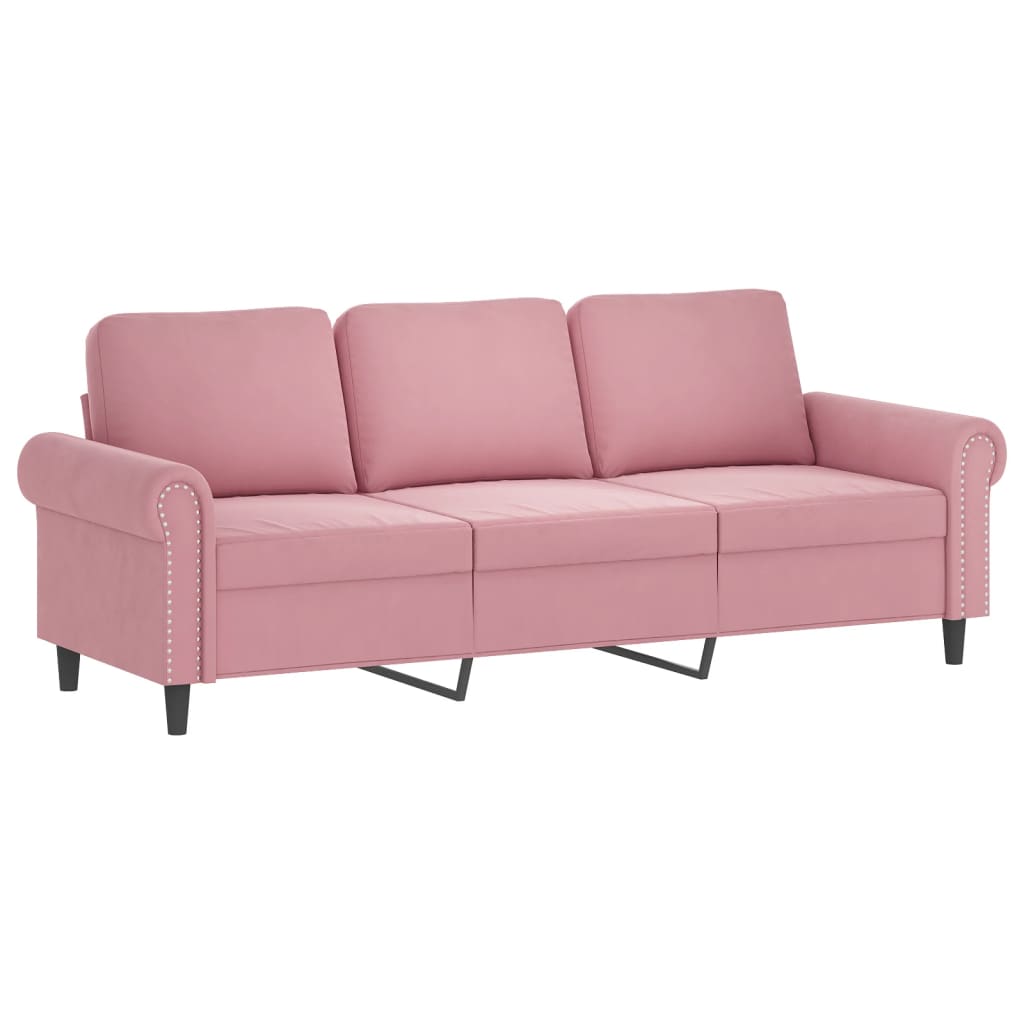3-tlg. Sofagarnitur mit Kissen Rosa Samt