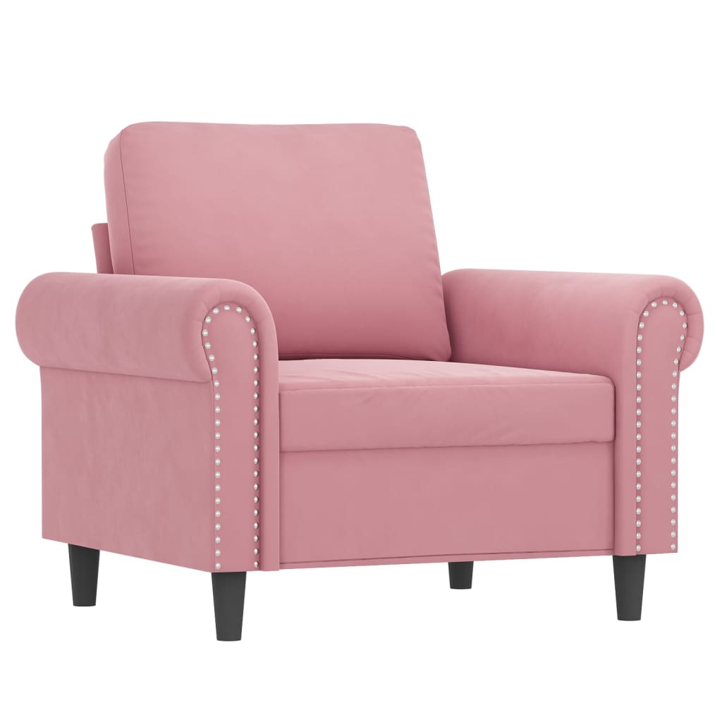 3-tlg. Sofagarnitur mit Kissen Rosa Samt