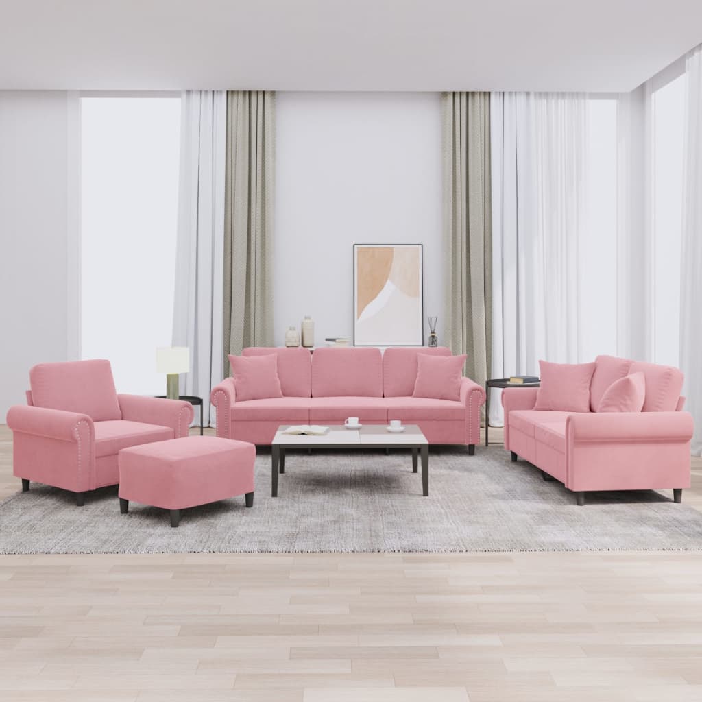 4-tlg. Sofagarnitur mit Kissen Rosa Samt