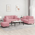 3-tlg. Sofagarnitur mit Kissen Rosa Samt