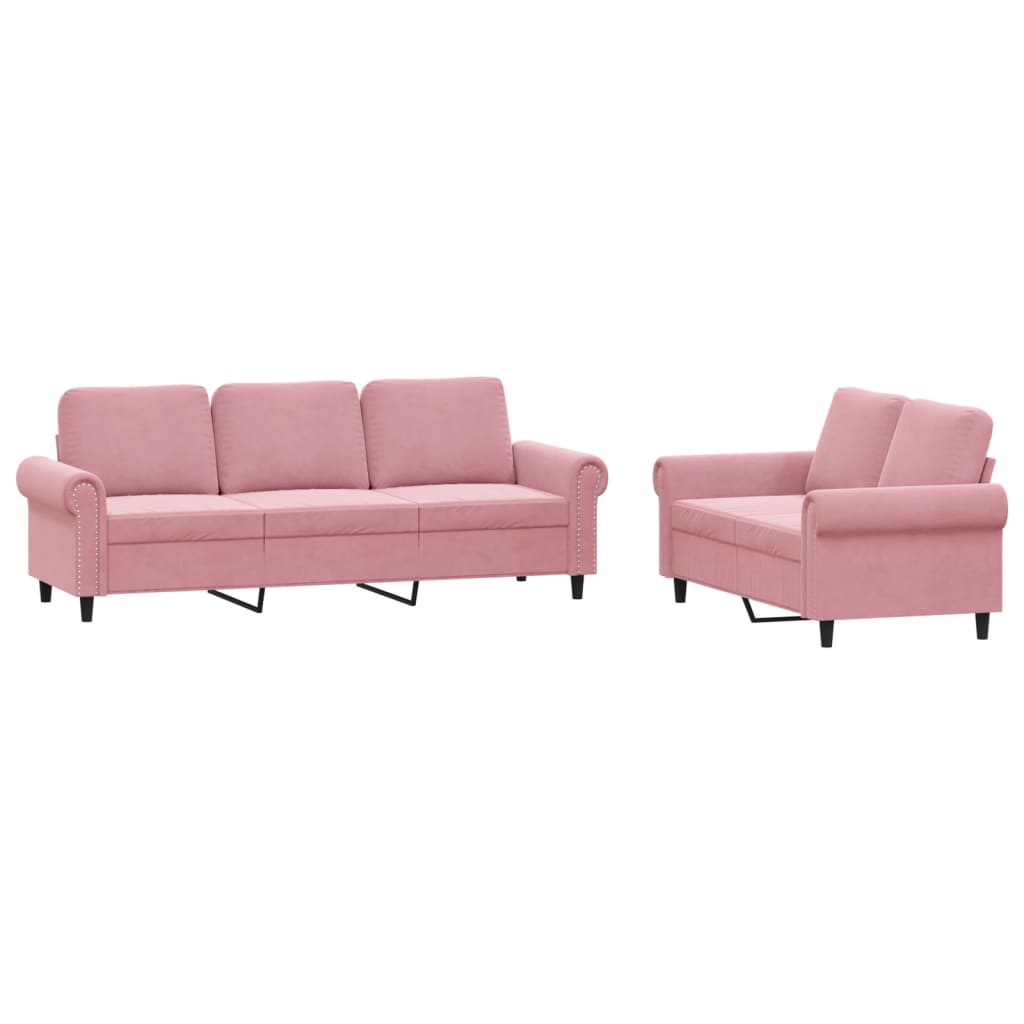 2-tlg. Sofagarnitur mit Kissen Rosa Samt