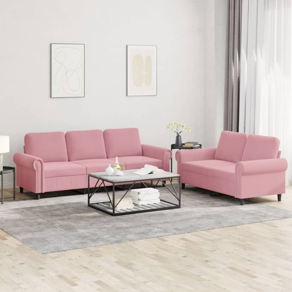 2-tlg. Sofagarnitur mit Kissen Rosa Samt