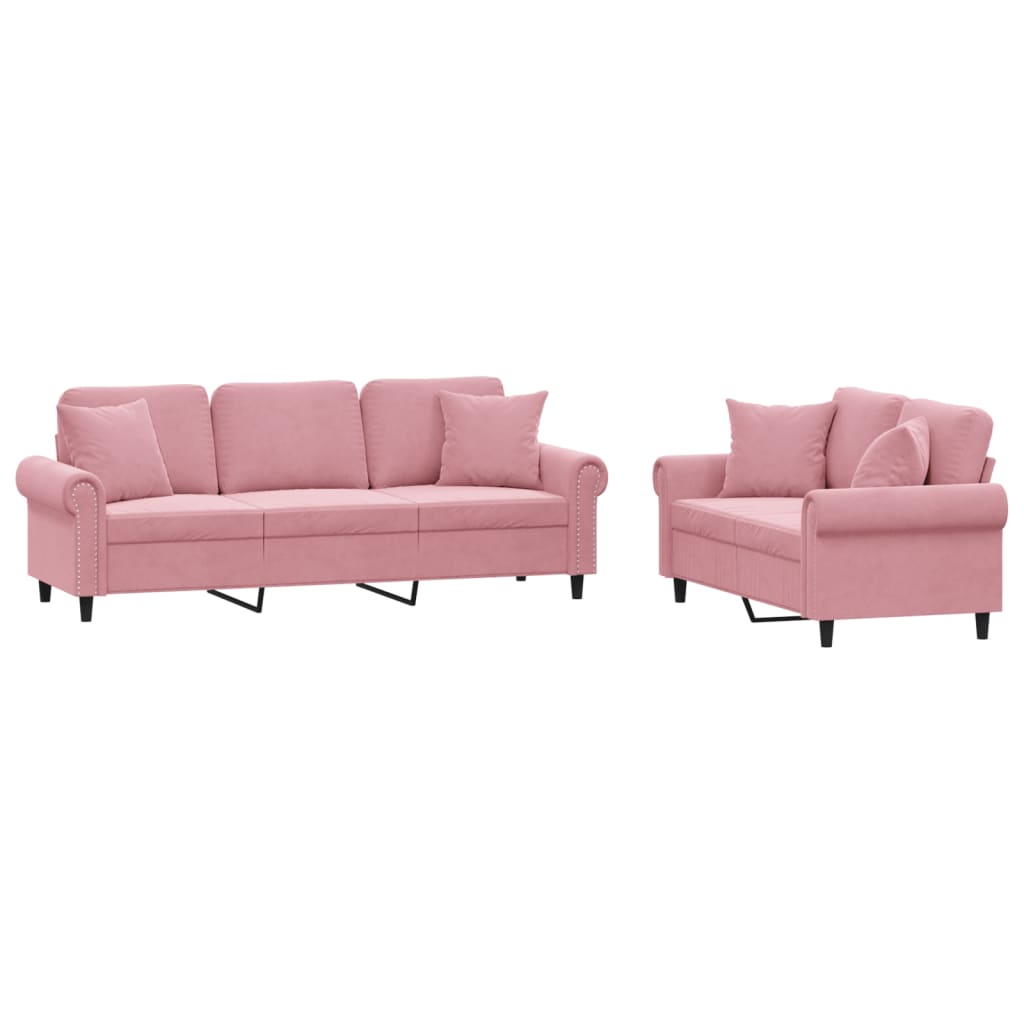2-tlg. Sofagarnitur mit Kissen Rosa Samt