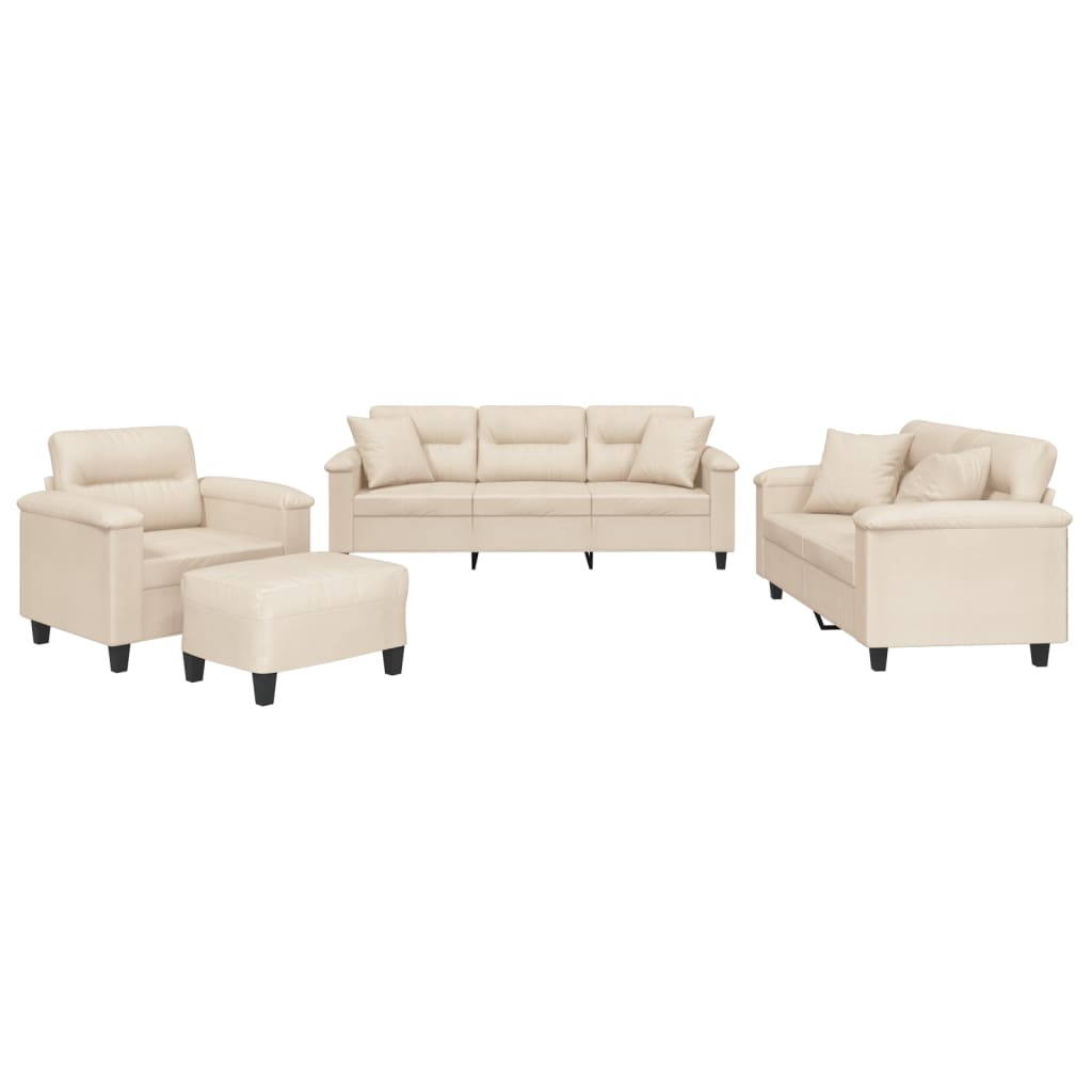 4-tlg. Sofagarnitur mit Kissen Beige Mikrofasergewebe