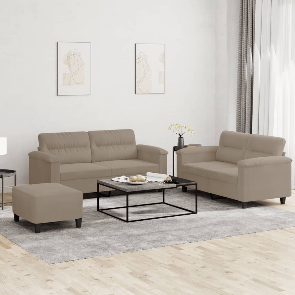3-tlg. Sofagarnitur mit Kissen Taupe Mikrofasergewebe