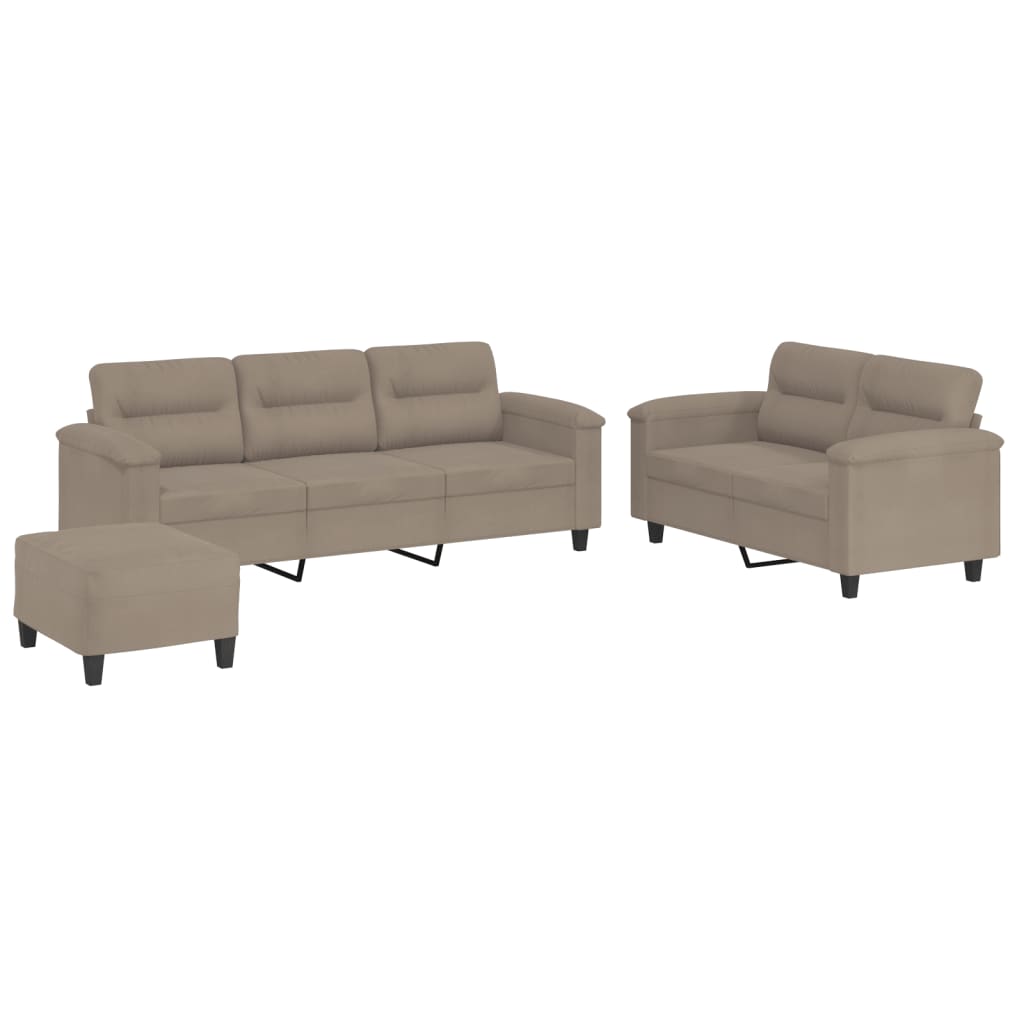 3-tlg. Sofagarnitur mit Kissen Taupe Mikrofasergewebe